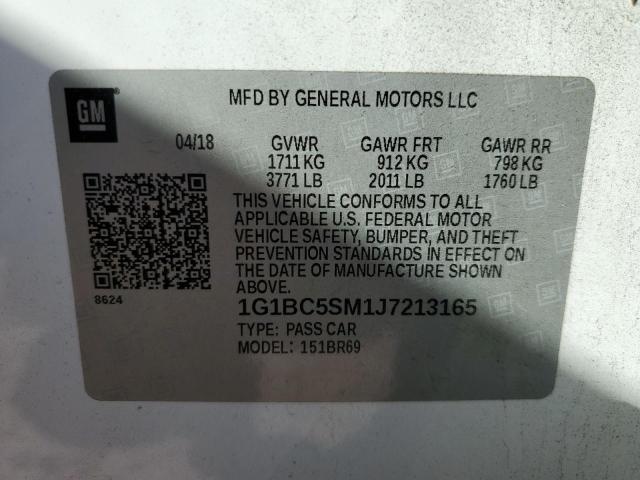 2018 Chevrolet Cruze Ls VIN: 1G1BC5SM1J7213165 Lot: 52853064