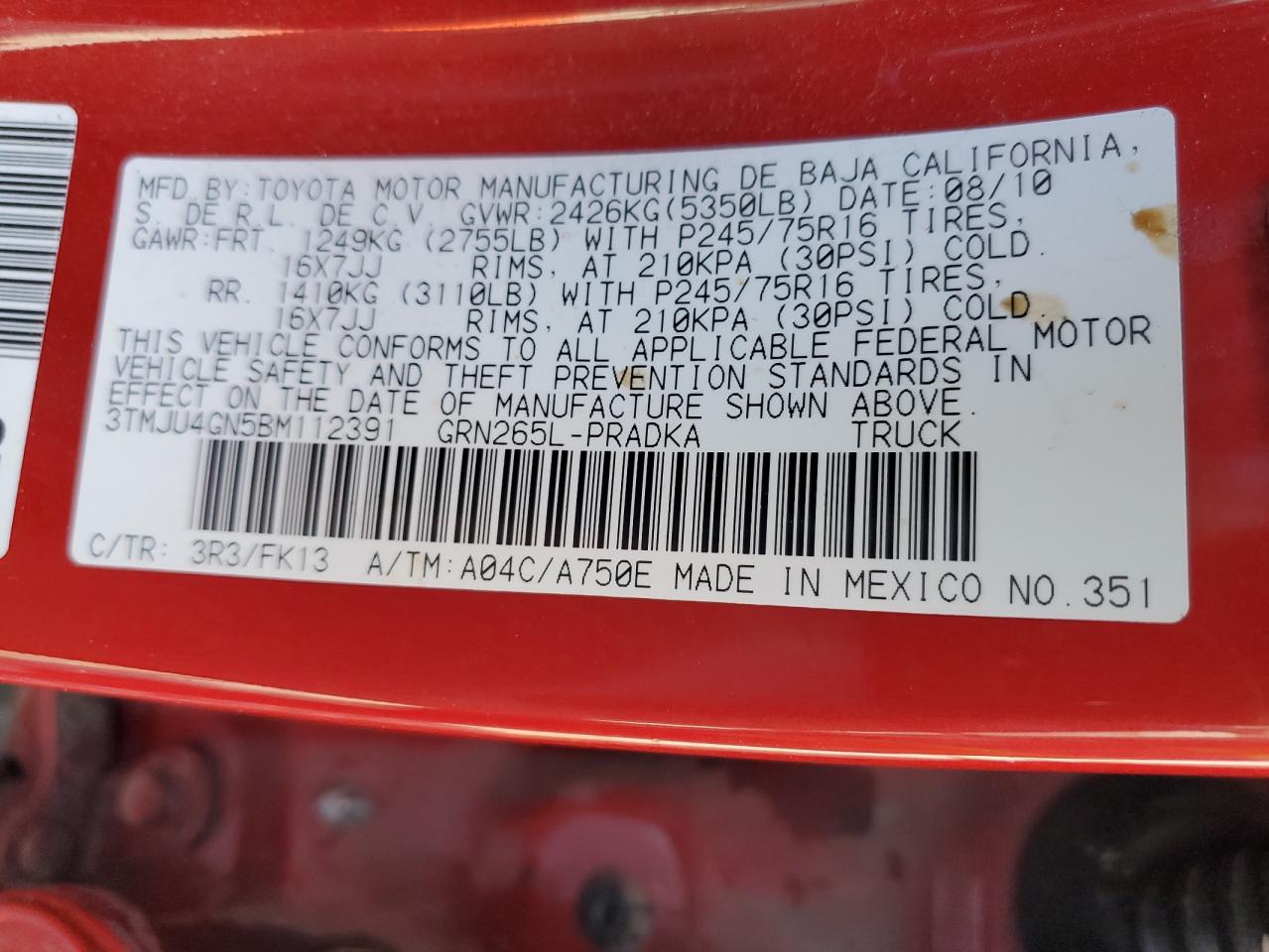 3TMJU4GN5BM112391 2011 Toyota Tacoma Double Cab Prerunner