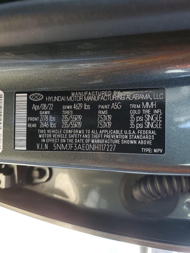 5NMJF3AE0NH117227 2022 Hyundai Tucson Sel