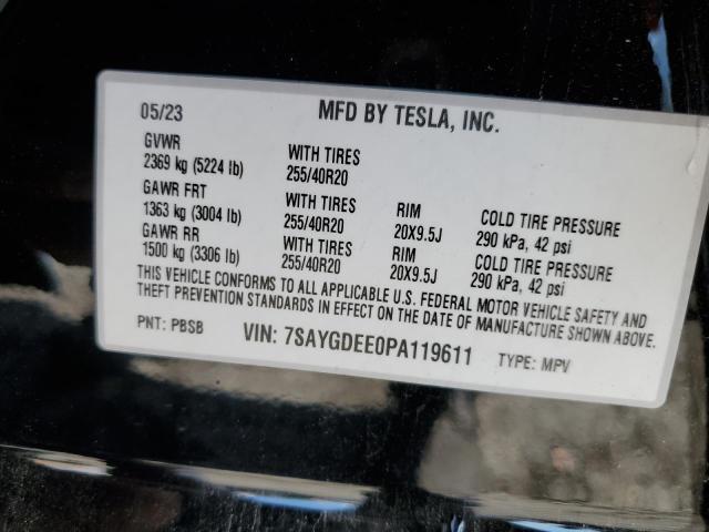 2023 Tesla Model Y VIN: 7SAYGDEE0PA119611 Lot: 49723594