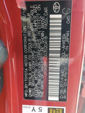 2016 Toyota Prius VIN: JTDKBRFU0G3520418 Lot: 49987234