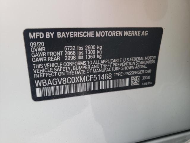 2021 BMW M850Xi VIN: WBAGV8C0XMCF51468 Lot: 51469404