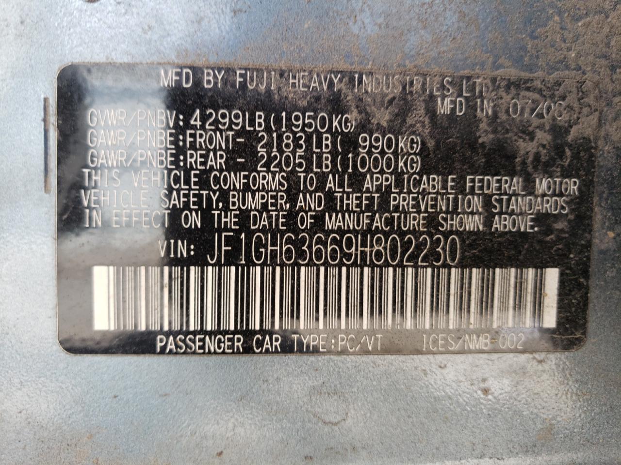 JF1GH63669H802230 2009 Subaru Impreza Outback Sport