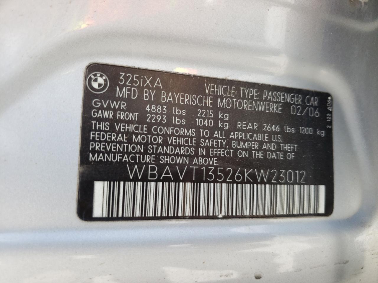 WBAVT13526KW23012 2006 BMW 325 Xit