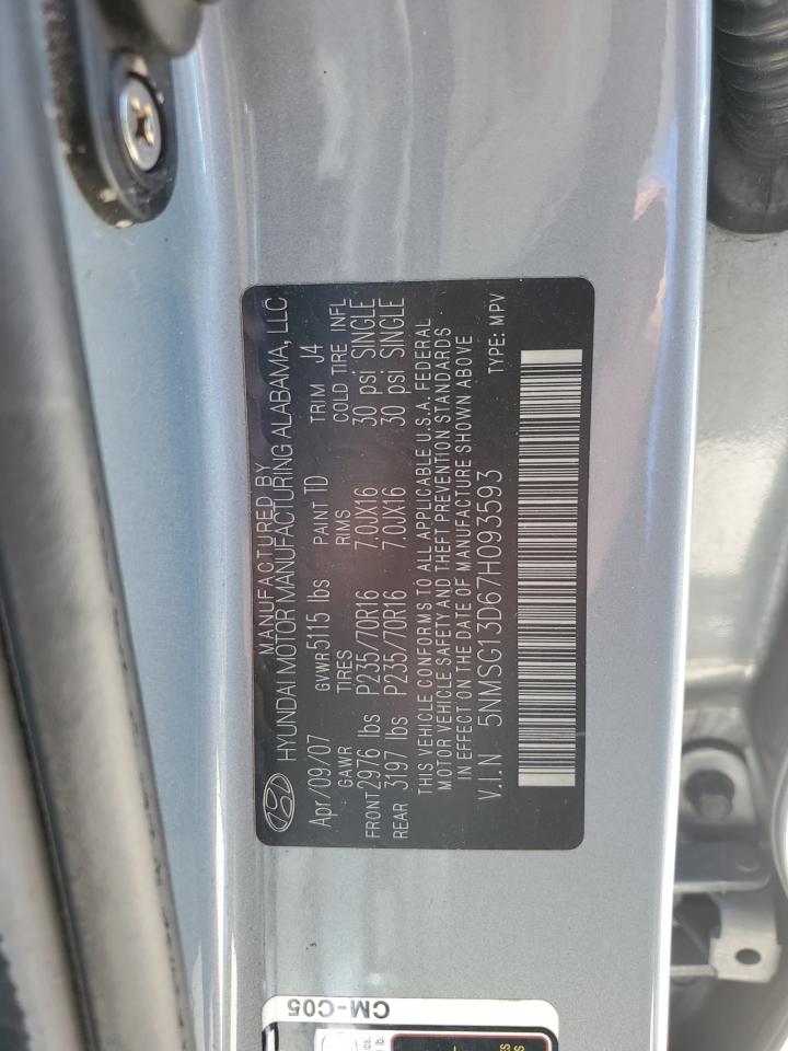 5NMSG13D67H093593 2007 Hyundai Santa Fe Gls