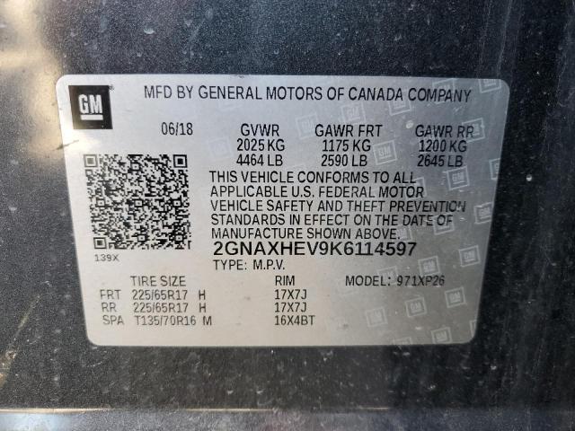 2019 Chevrolet Equinox Ls VIN: 2GNAXHEV9K6114597 Lot: 50340934