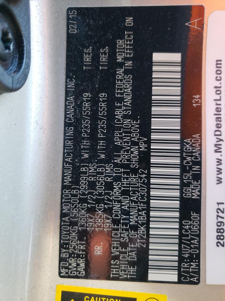 2T2BK1BA1FC307542 2015 Lexus Rx 350 Base