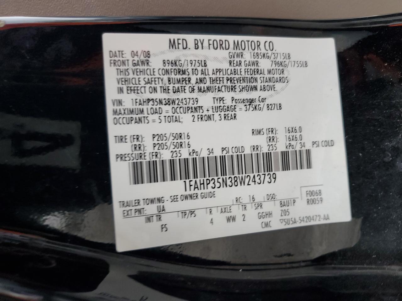 1FAHP35N38W243739 2008 Ford Focus Se