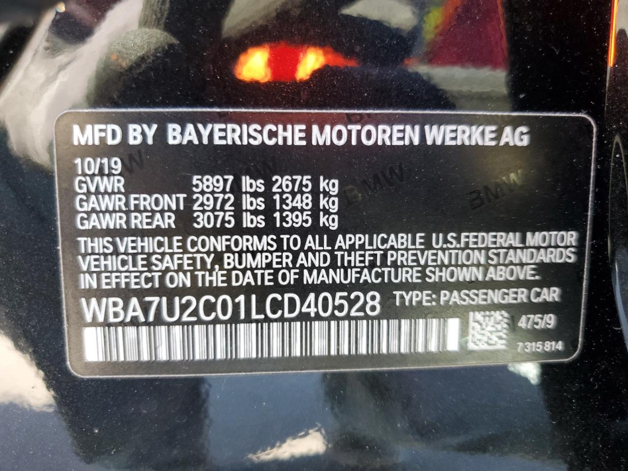 2020 BMW 750 Xi vin: WBA7U2C01LCD40528