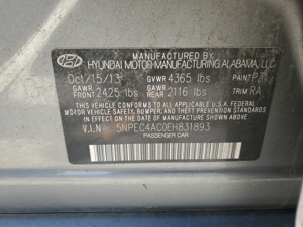 5NPEC4AC0EH831893 2014 Hyundai Sonata Se