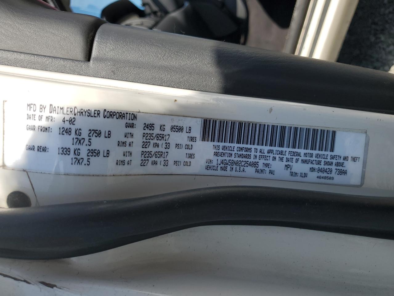 1J4GW58N02C254085 2002 Jeep Grand Cherokee Limited