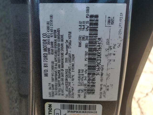 VIN 3FA6P0CD3KR269428 2019 Ford Fusion, Sel no.13