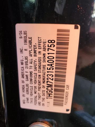 2005 Honda Accord Lx VIN: 1HGCM72315A001758 Lot: 51020794