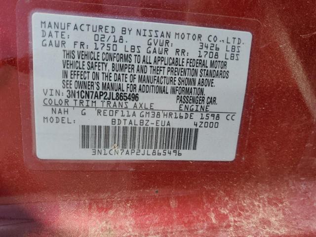 2018 Nissan Versa S VIN: 3N1CN7AP2JL865496 Lot: 50812514