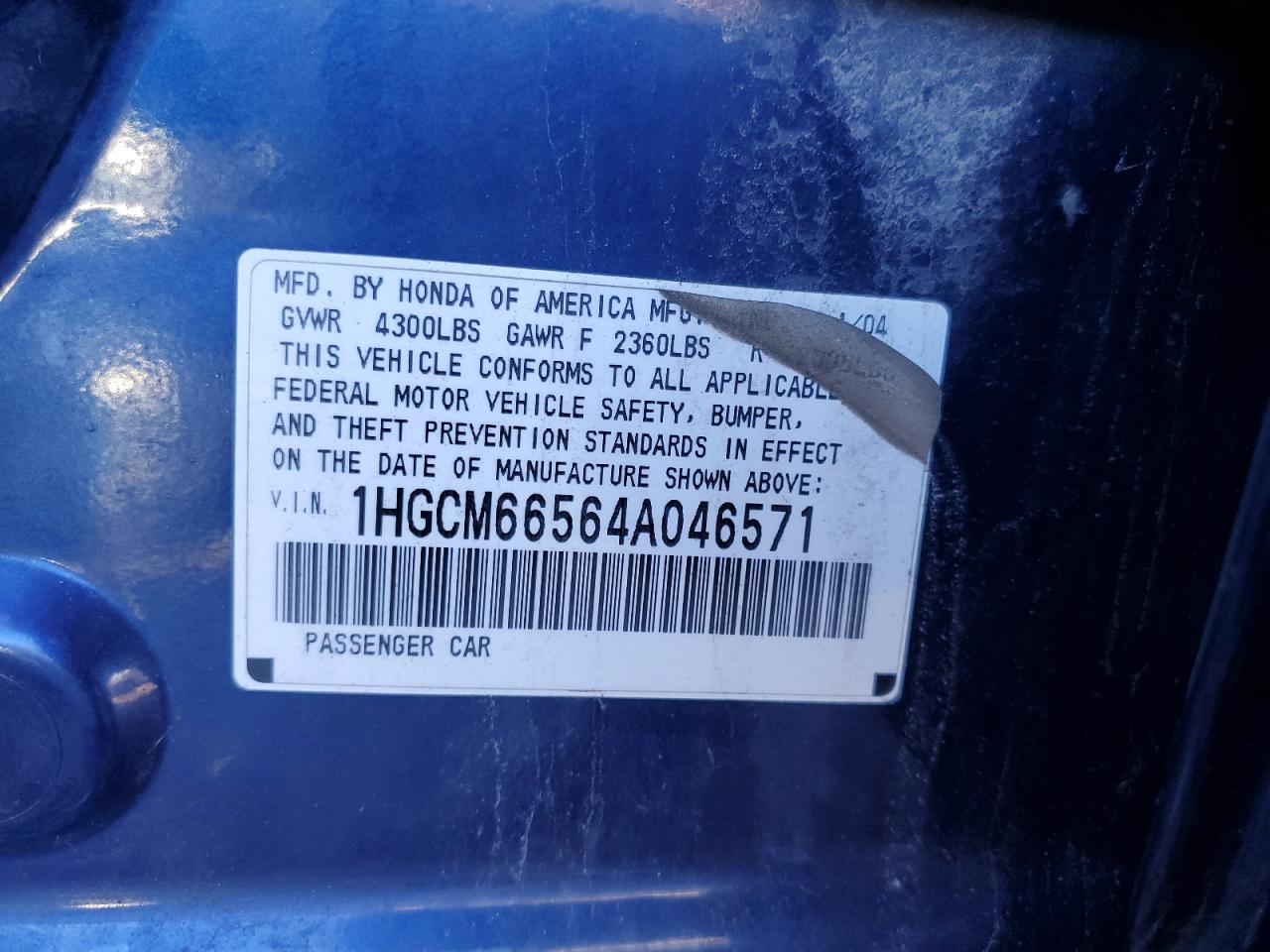 1HGCM66564A046571 2004 Honda Accord Ex
