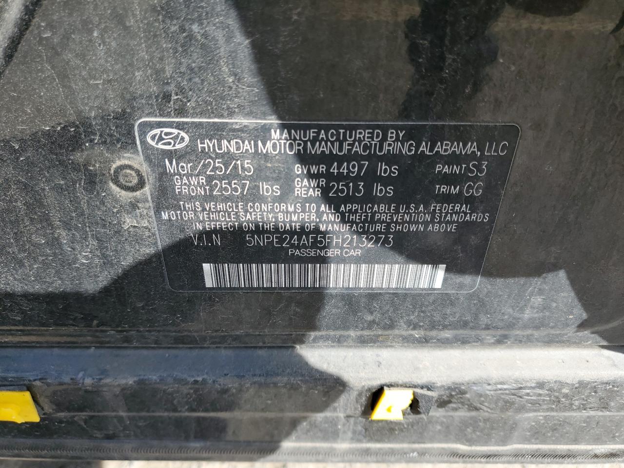 5NPE24AF5FH213273 2015 Hyundai Sonata Se