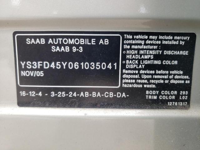 2006 Saab 9-3 VIN: YS3FD45Y061035041 Lot: 39250788