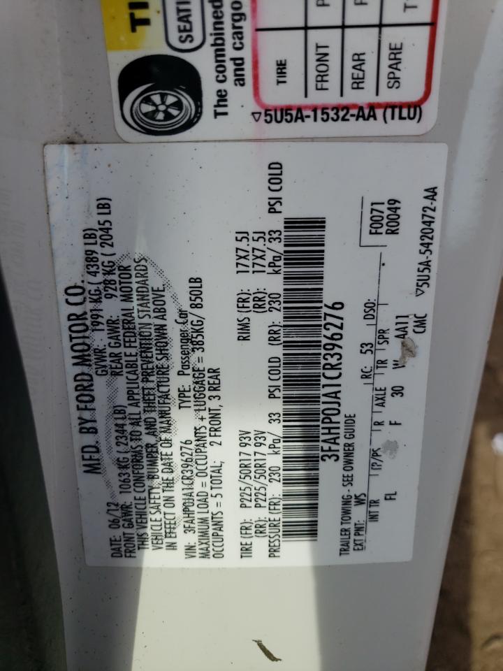 3FAHP0JA1CR396276 2012 Ford Fusion Sel