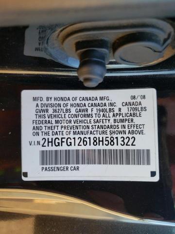 2008 Honda Civic Lx VIN: 2HGFG12618H581322 Lot: 50822174