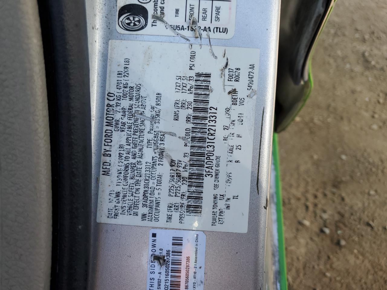 3FADP0L31CR213312 2012 Ford Fusion Hybrid