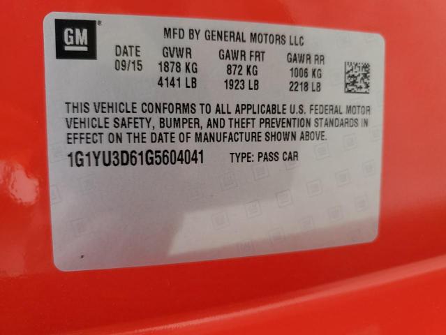 2016 Chevrolet Corvette Z06 3Lz VIN: 1G1YU3D61G5604041 Lot: 50982994