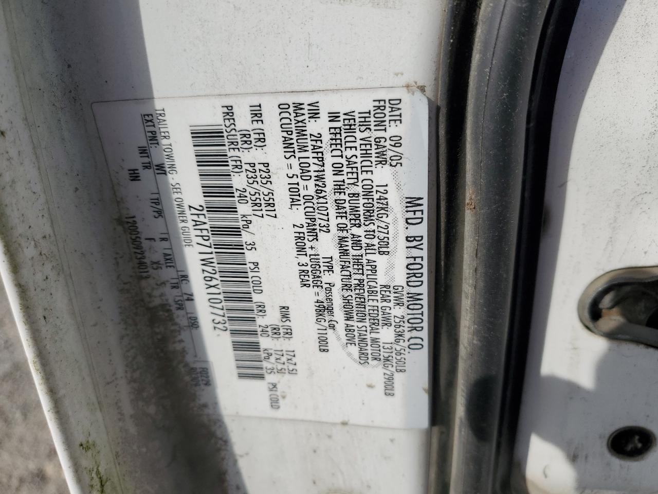 2FAFP71W26X107732 2006 Ford Crown Victoria Police Interceptor