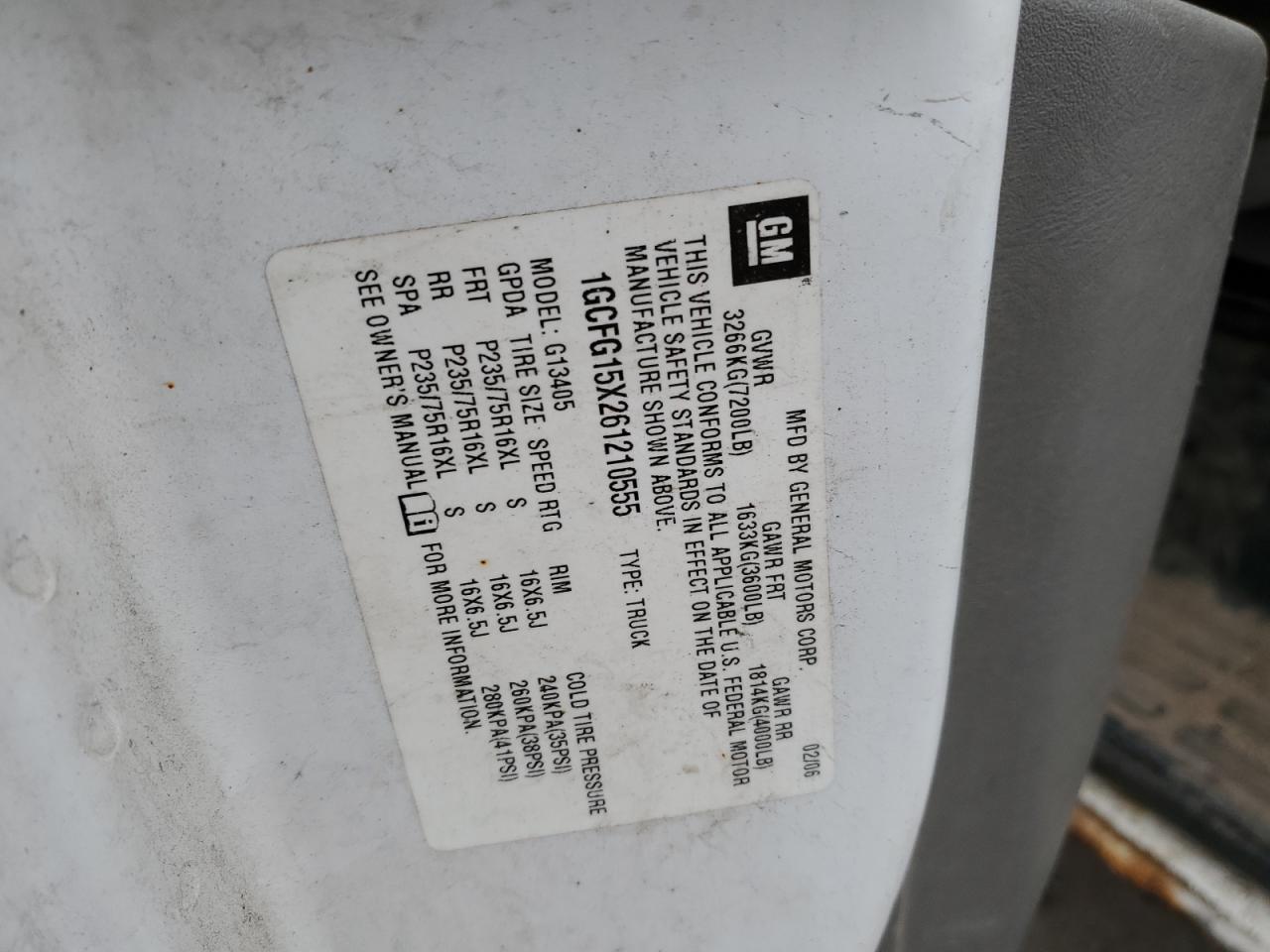 1GCFG15X261210555 2006 Chevrolet Express G1500