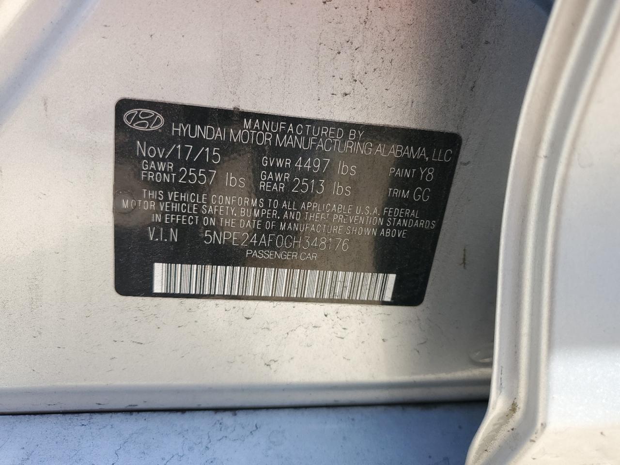 5NPE24AF0GH348176 2016 Hyundai Sonata Se