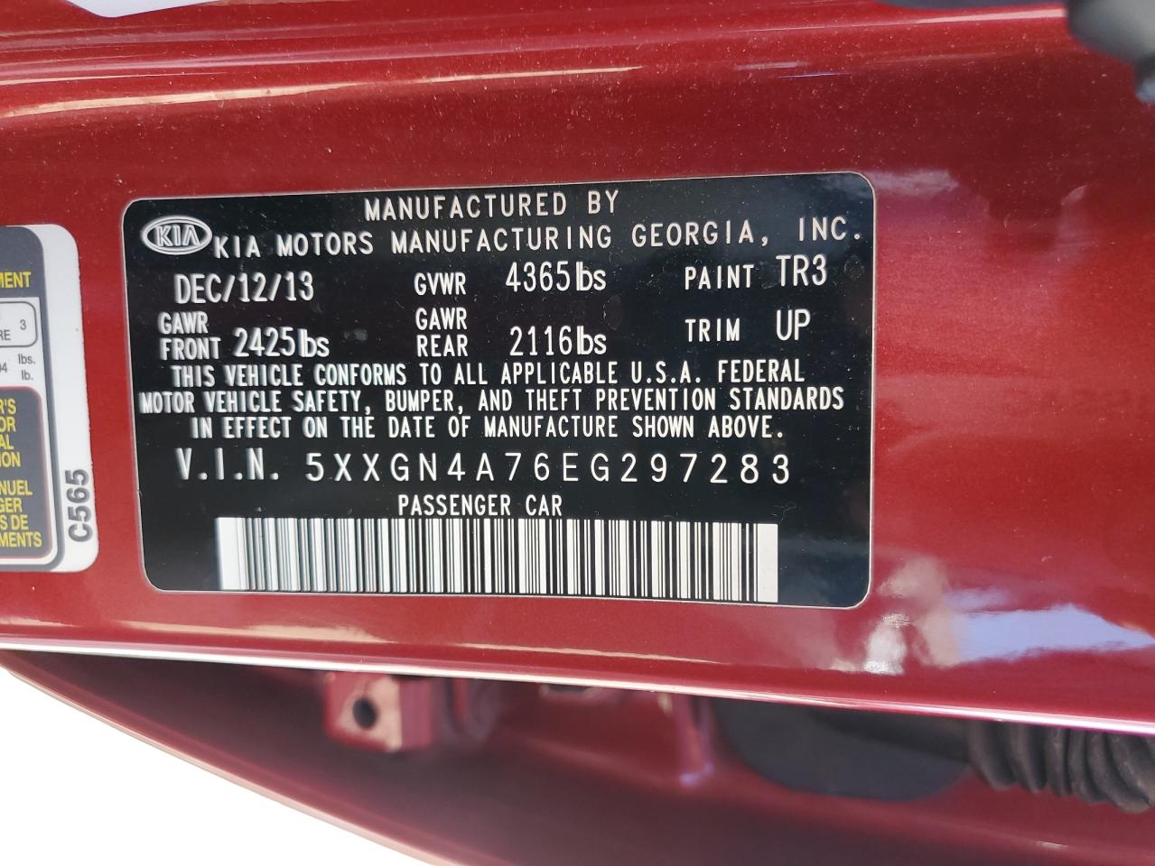 5XXGN4A76EG297283 2014 Kia Optima Ex