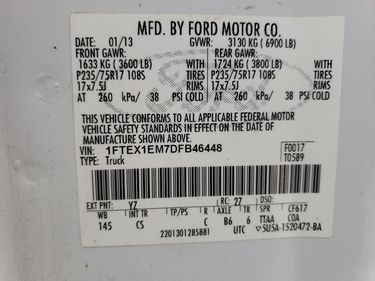 1FTEX1EM7DFB46448 2013 Ford F150 Super Cab