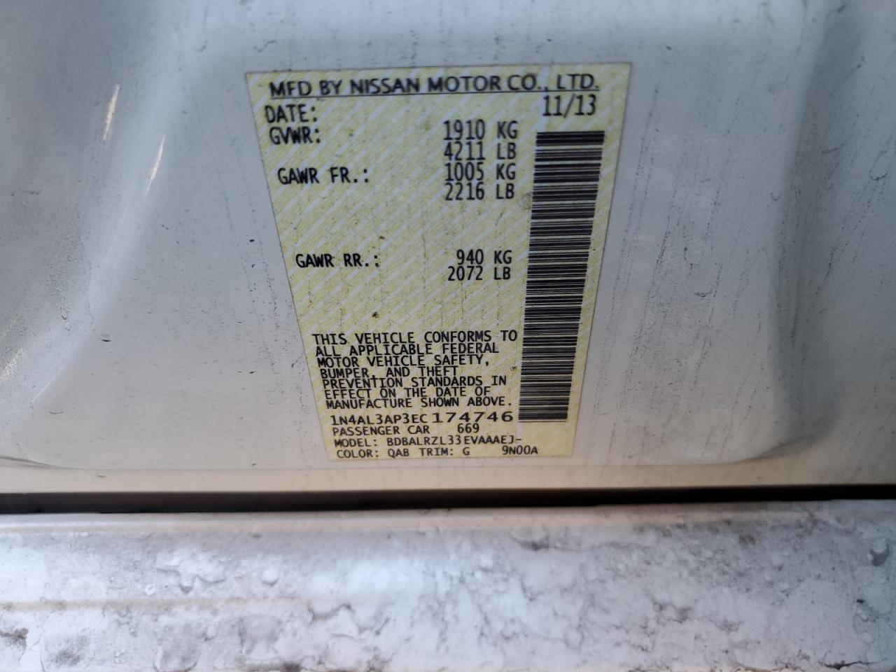 1N4AL3AP3EC174746 2014 Nissan Altima 2.5