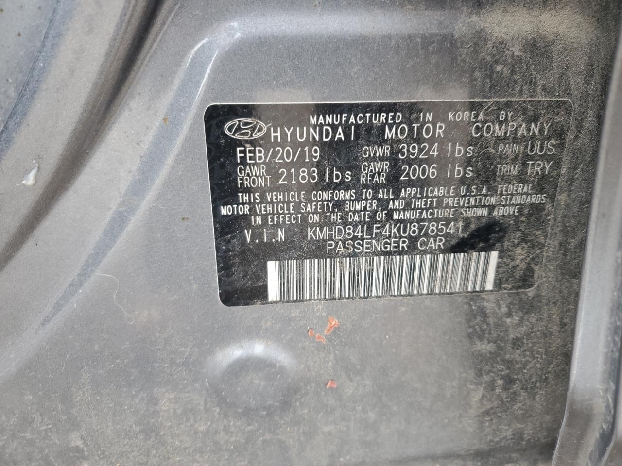 KMHD84LF4KU878541 2019 Hyundai Elantra Sel