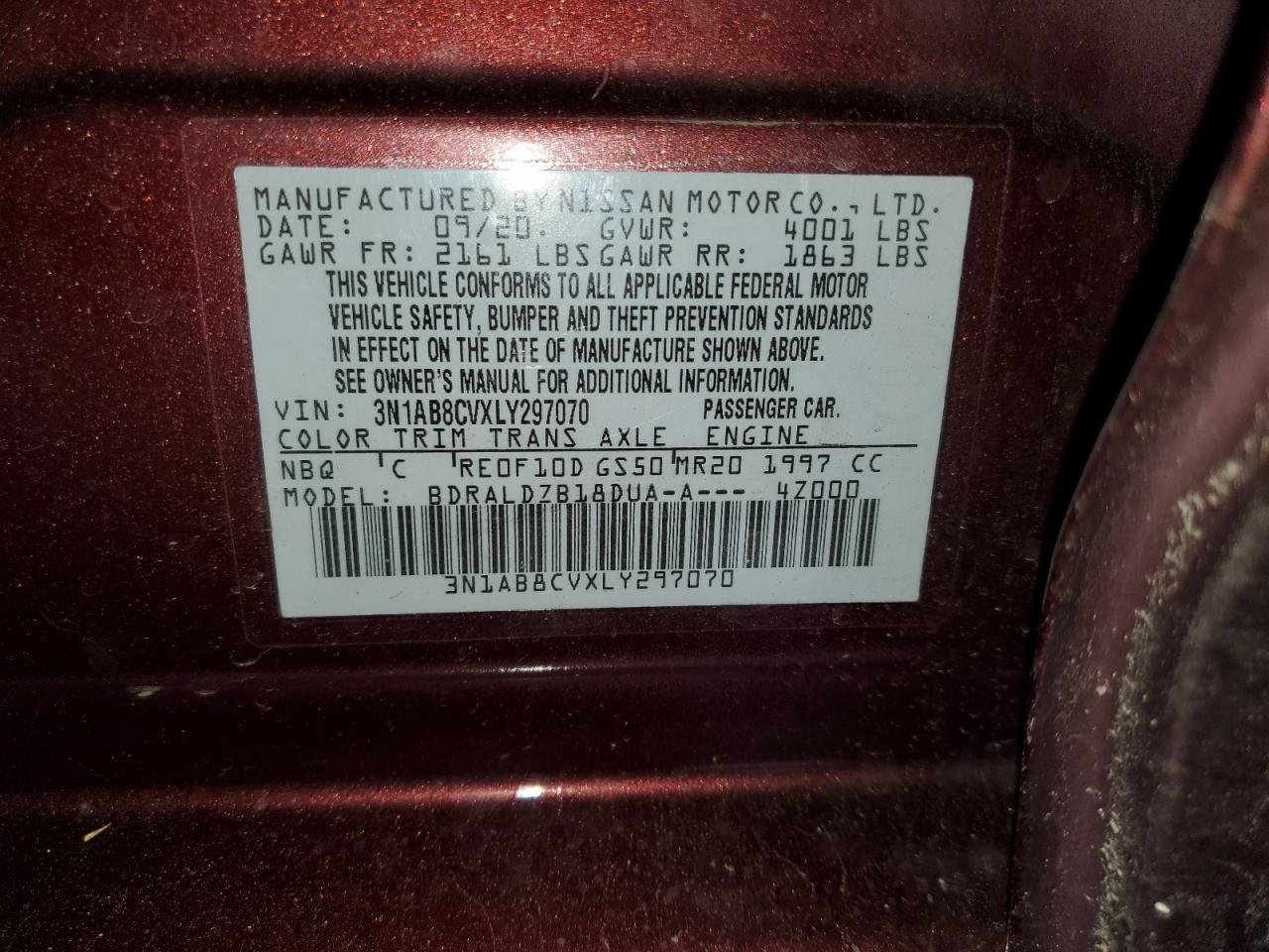 3N1AB8CVXLY297070 2020 Nissan Sentra Sv