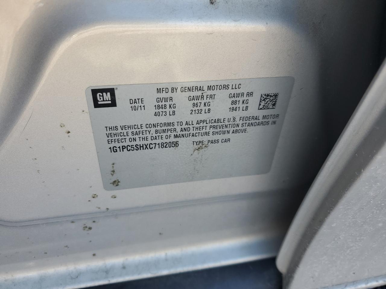 1G1PC5SHXC7182056 2012 Chevrolet Cruze Ls