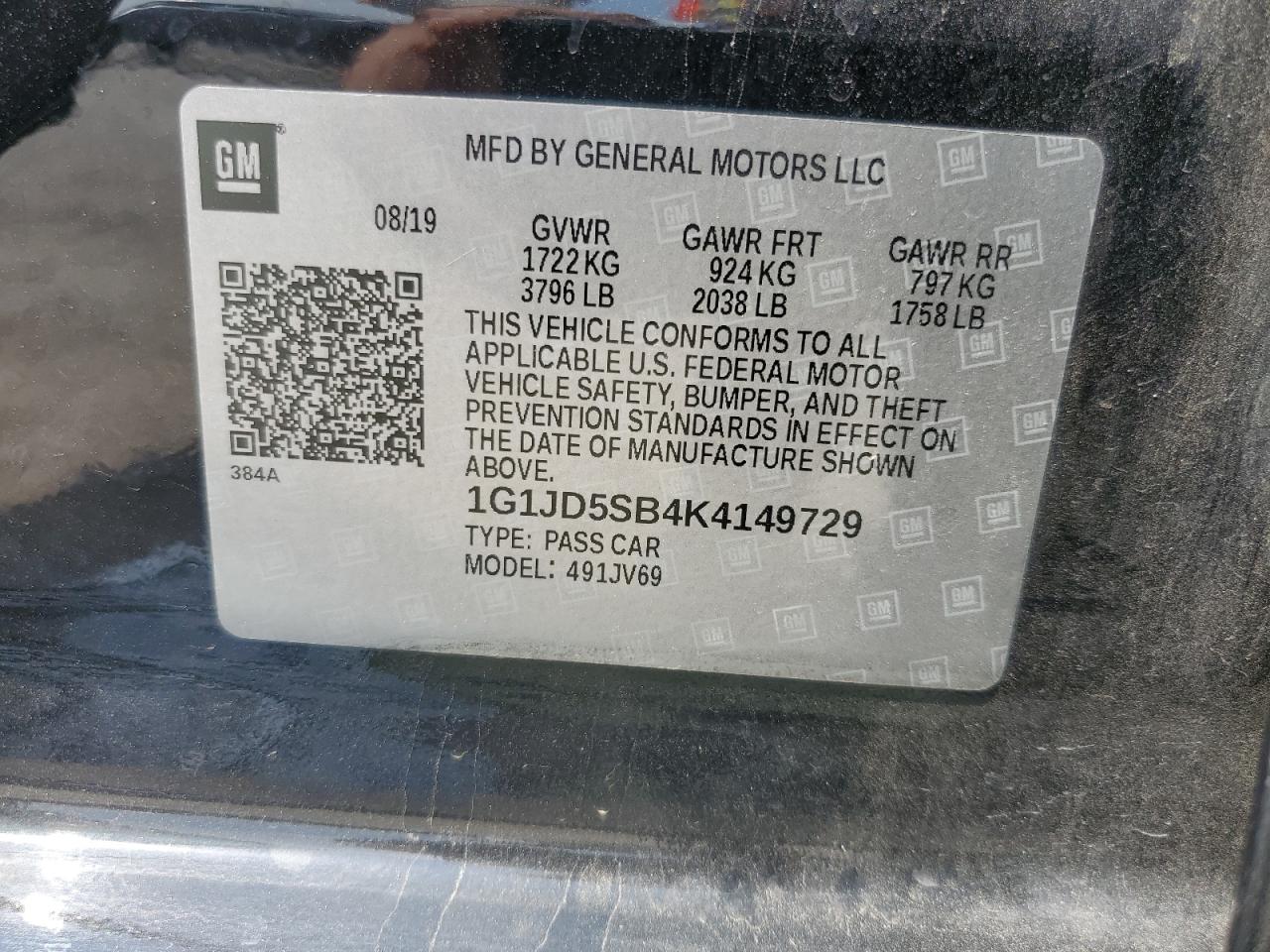 1G1JD5SB4K4149729 2019 Chevrolet Sonic Lt