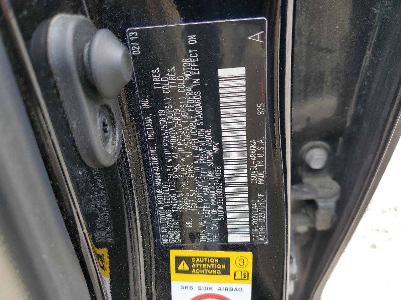 5TDDK3EH3DS214088 2013 Toyota Highlander Limited