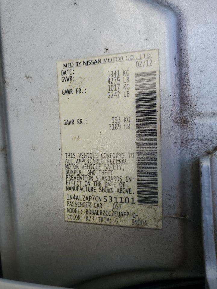 2012 Nissan Altima Base vin: 1N4AL2AP7CN531101