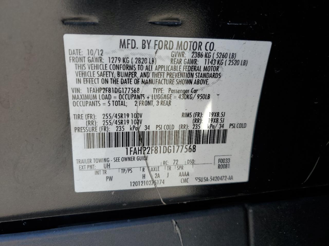 1FAHP2F81DG177568 2013 Ford Taurus Limited