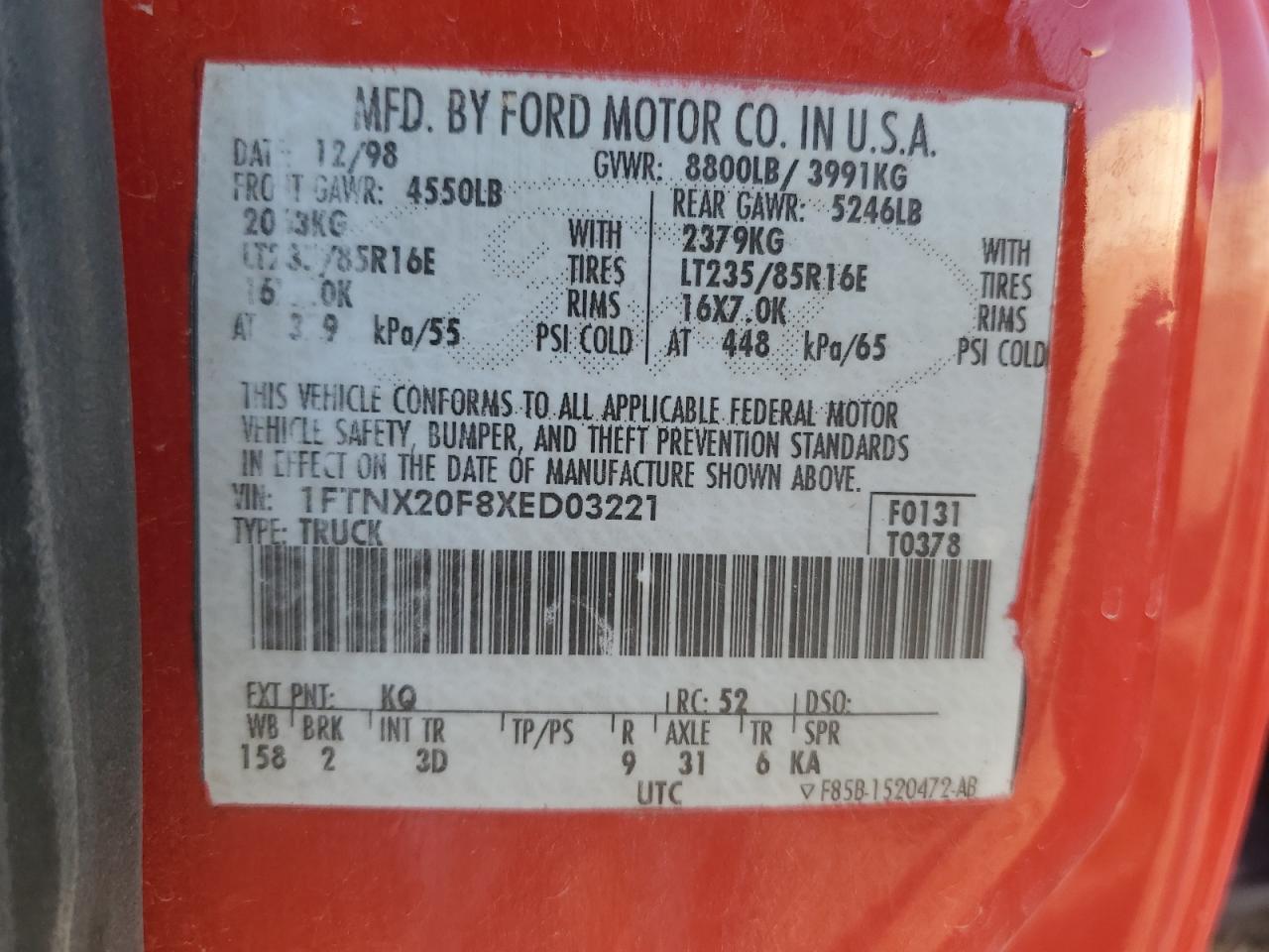 1FTNX20F8XED03221 1999 Ford F250 Super Duty