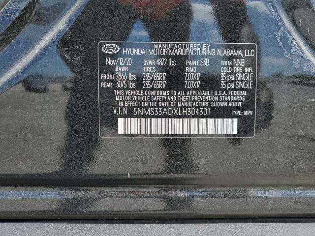 2020 Hyundai Santa Fe Sel VIN: 5NMS33ADXLH304301 Lot: 50783954