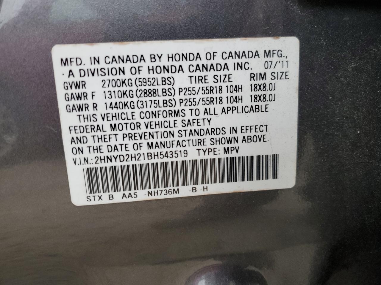 2HNYD2H21BH543519 2011 Acura Mdx