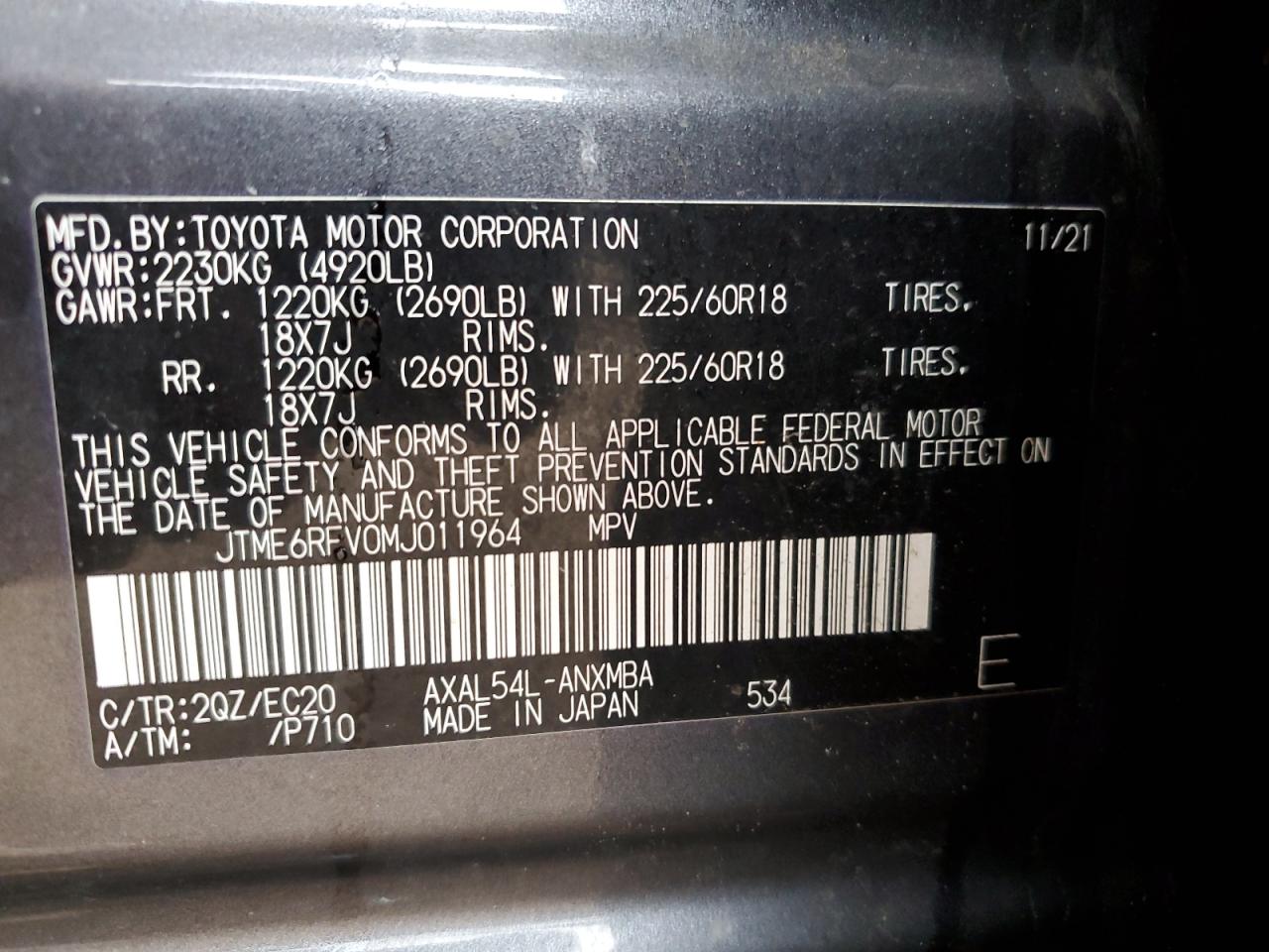 JTME6RFV0MJ011964 2021 Toyota Rav4 Xse