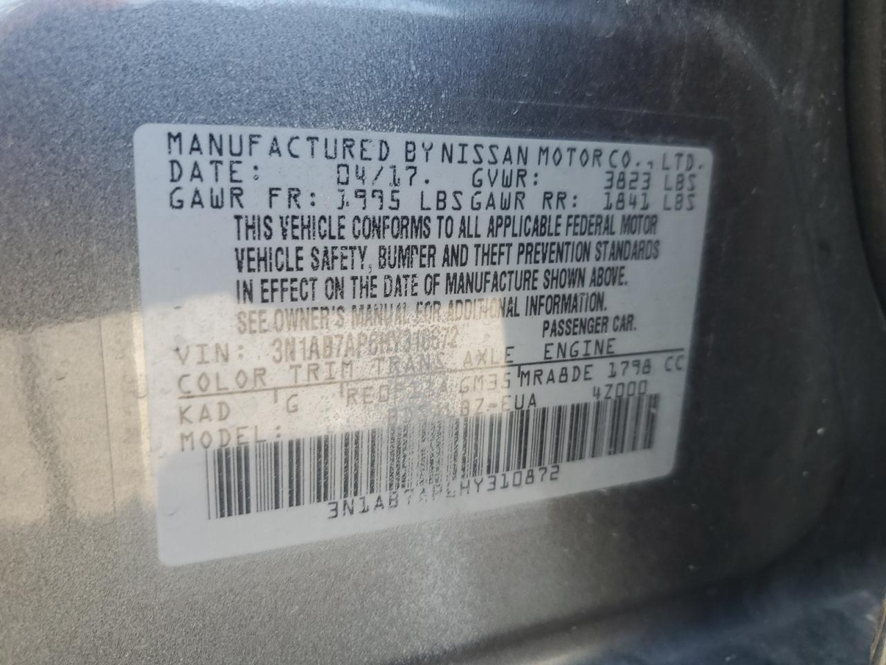 3N1AB7AP6HY310872 2017 Nissan Sentra S