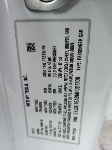 2021 TESLA MODEL 3 - 5YJ3E1EA0MF081708