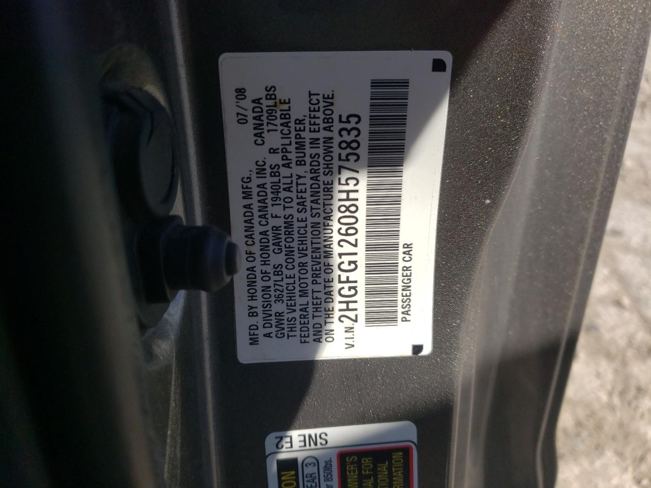 2HGFG12608H575835 2008 Honda Civic Lx