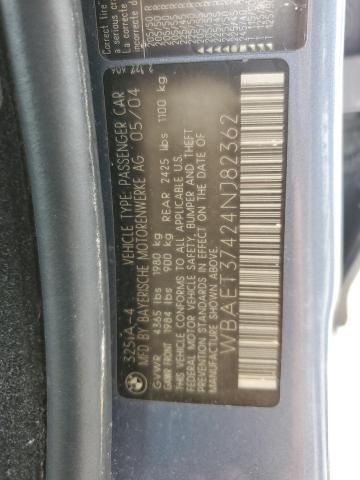 2004 BMW 325 I VIN: WBAET37424NJ82362 Lot: 50863994