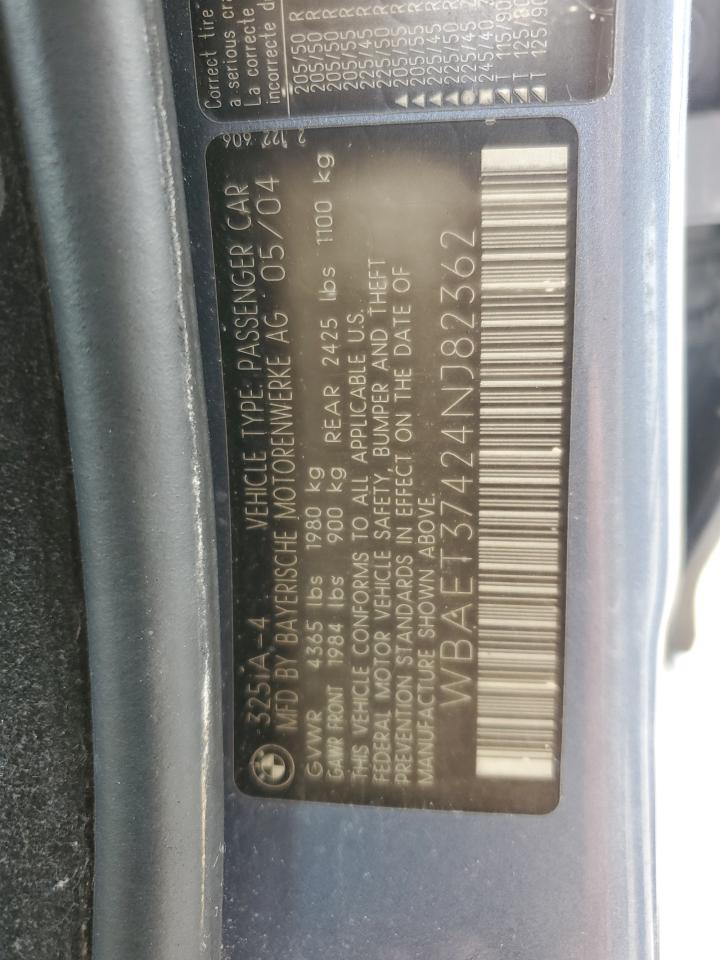 WBAET37424NJ82362 2004 BMW 325 I