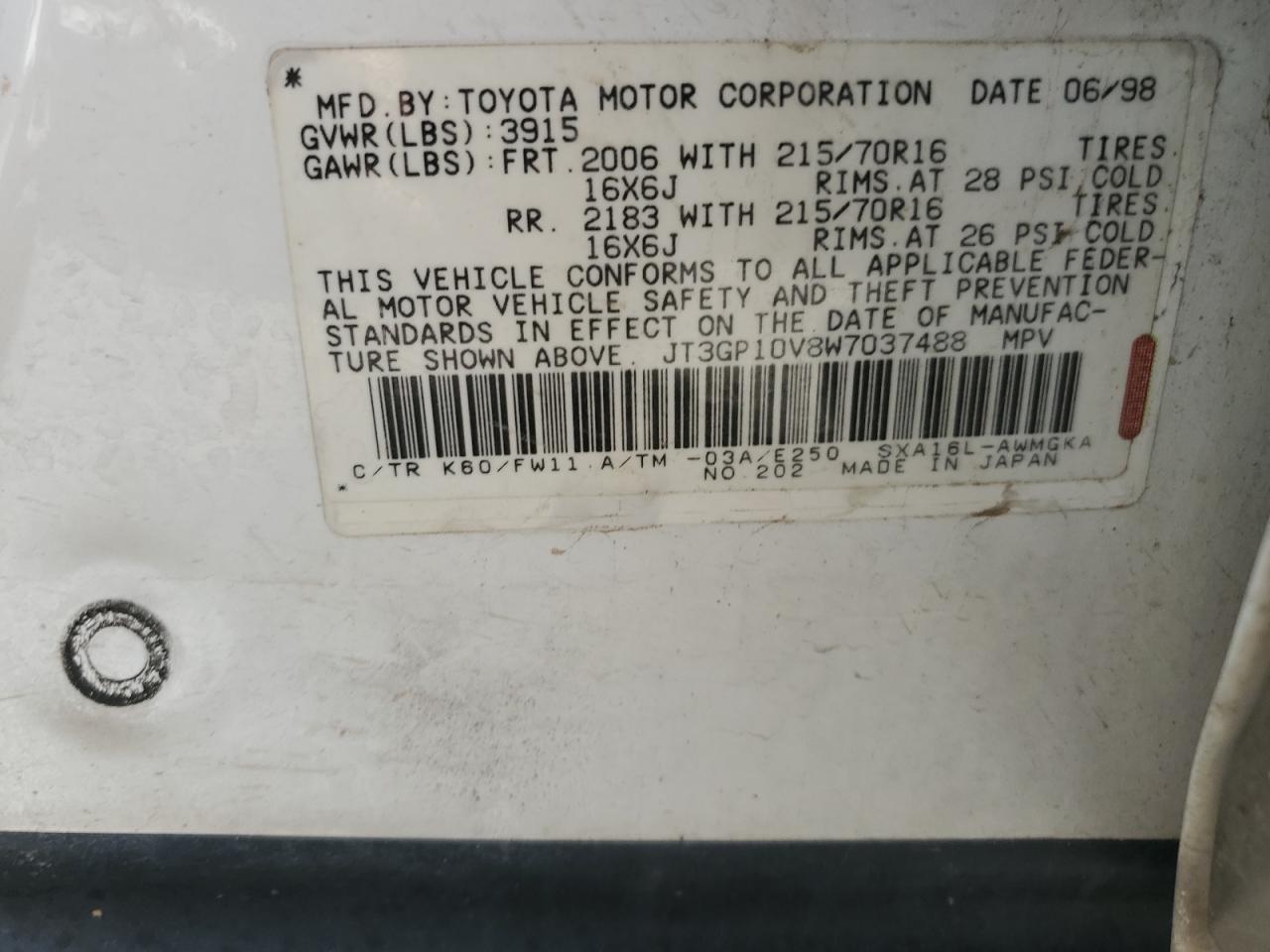 JT3GP10V8W7037488 1998 Toyota Rav4