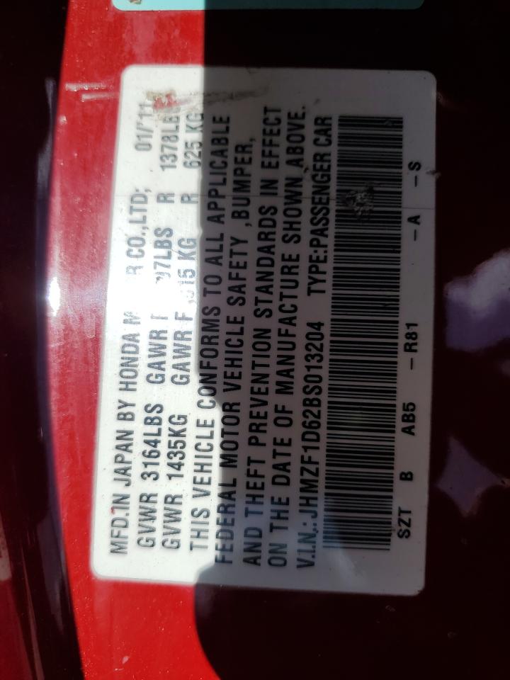 JHMZF1D62BS013204 2011 Honda Cr-Z Ex