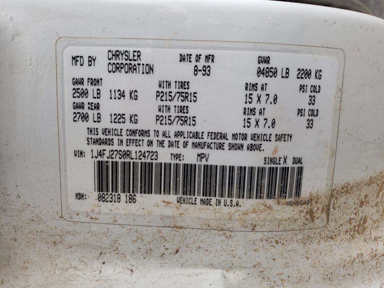 1J4FJ27S0RL124723 1994 Jeep Cherokee Se